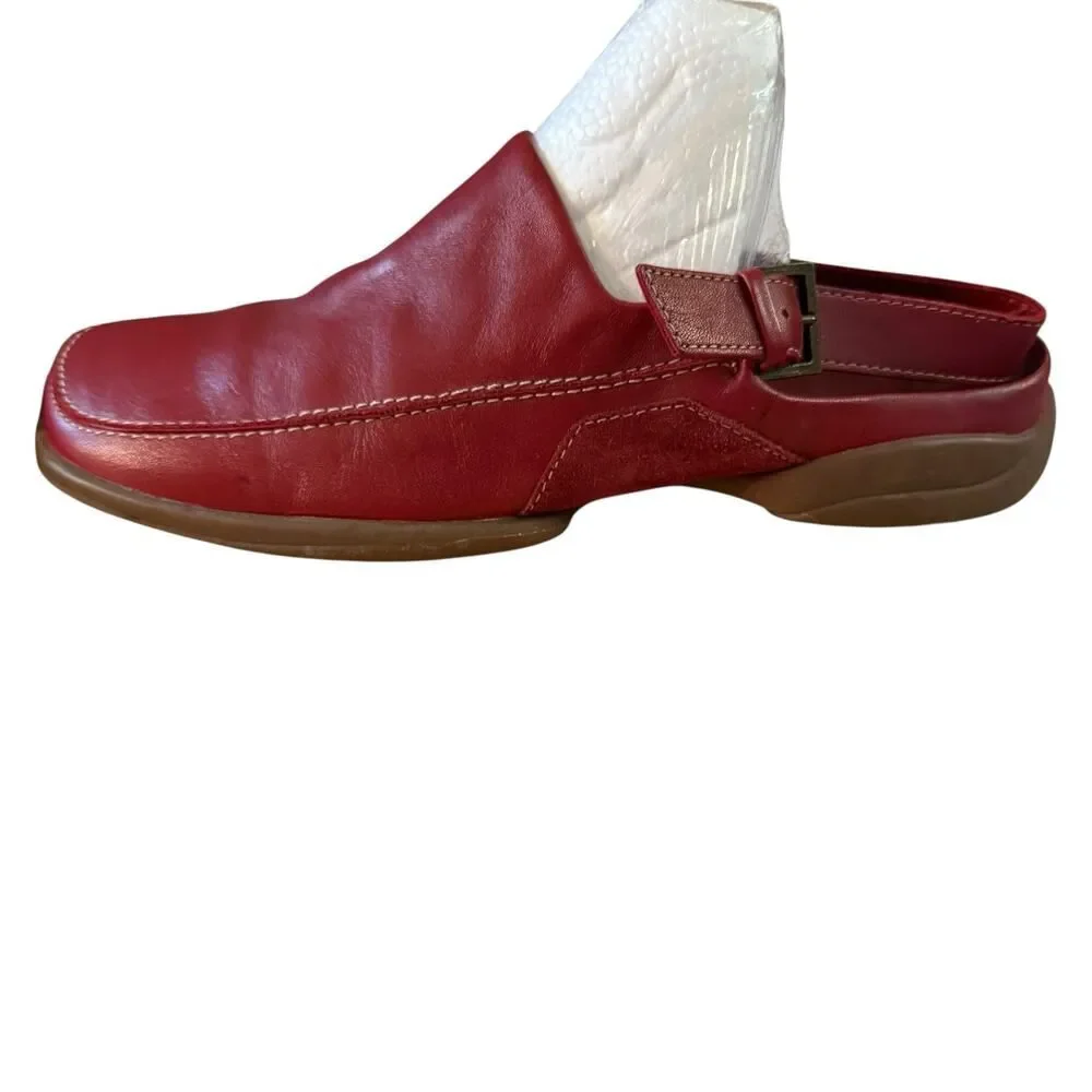 Ecco Men’s/Unisex Red Leather Clogs with Heel Strap Size 5.5 Men’s/8 Women’s